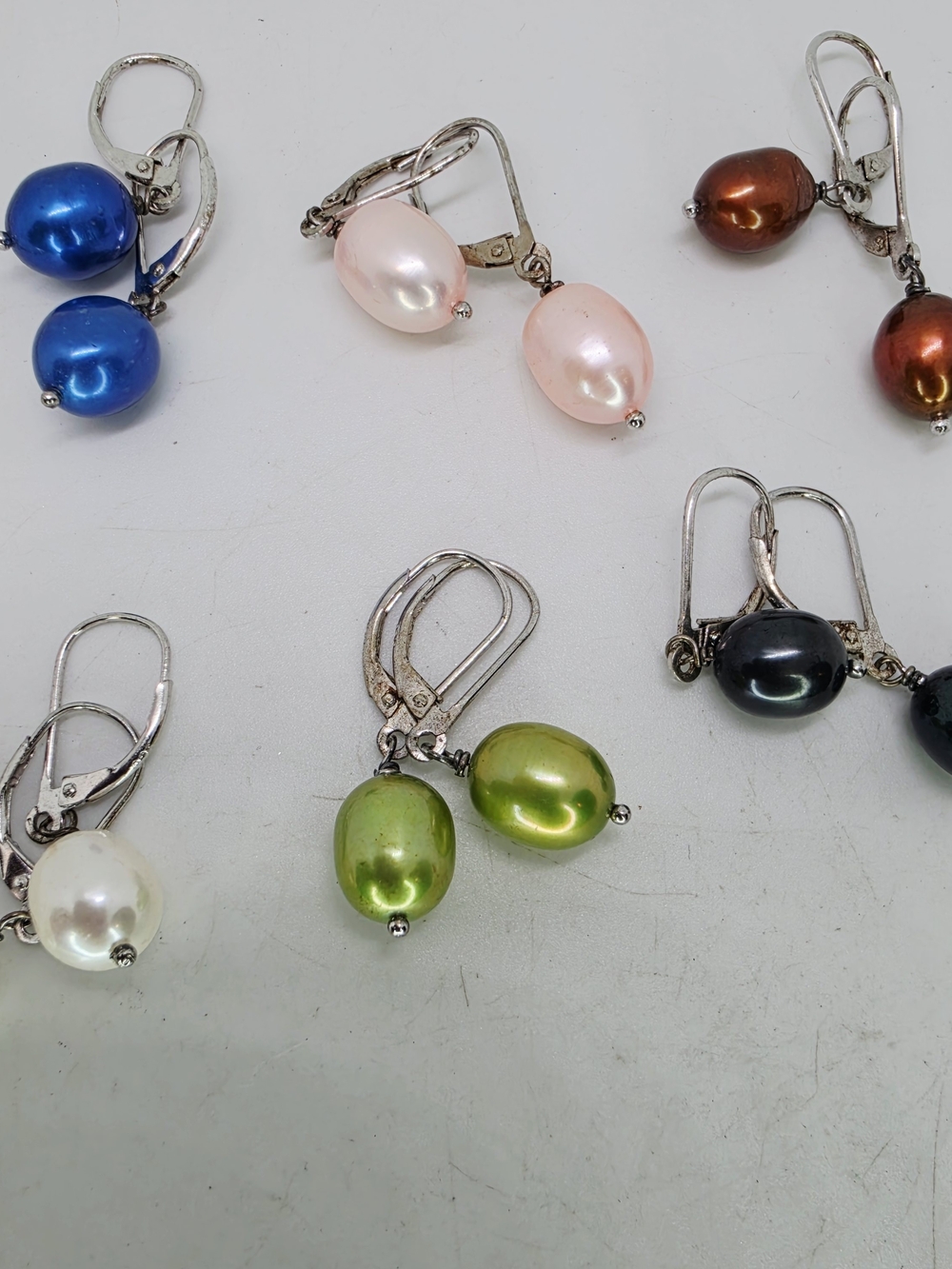 Vtg Sterling Silver 925 Cultured Pearl Drop Earrings Lot Of 6 Collection Multi
